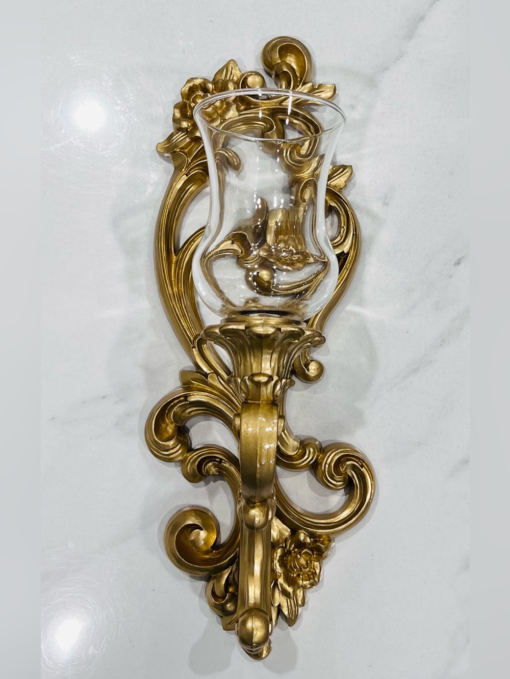 Hollywood Regency 70’sVintage Homco Gold Ornate Wall Sconce Holder W/ Votive Cup